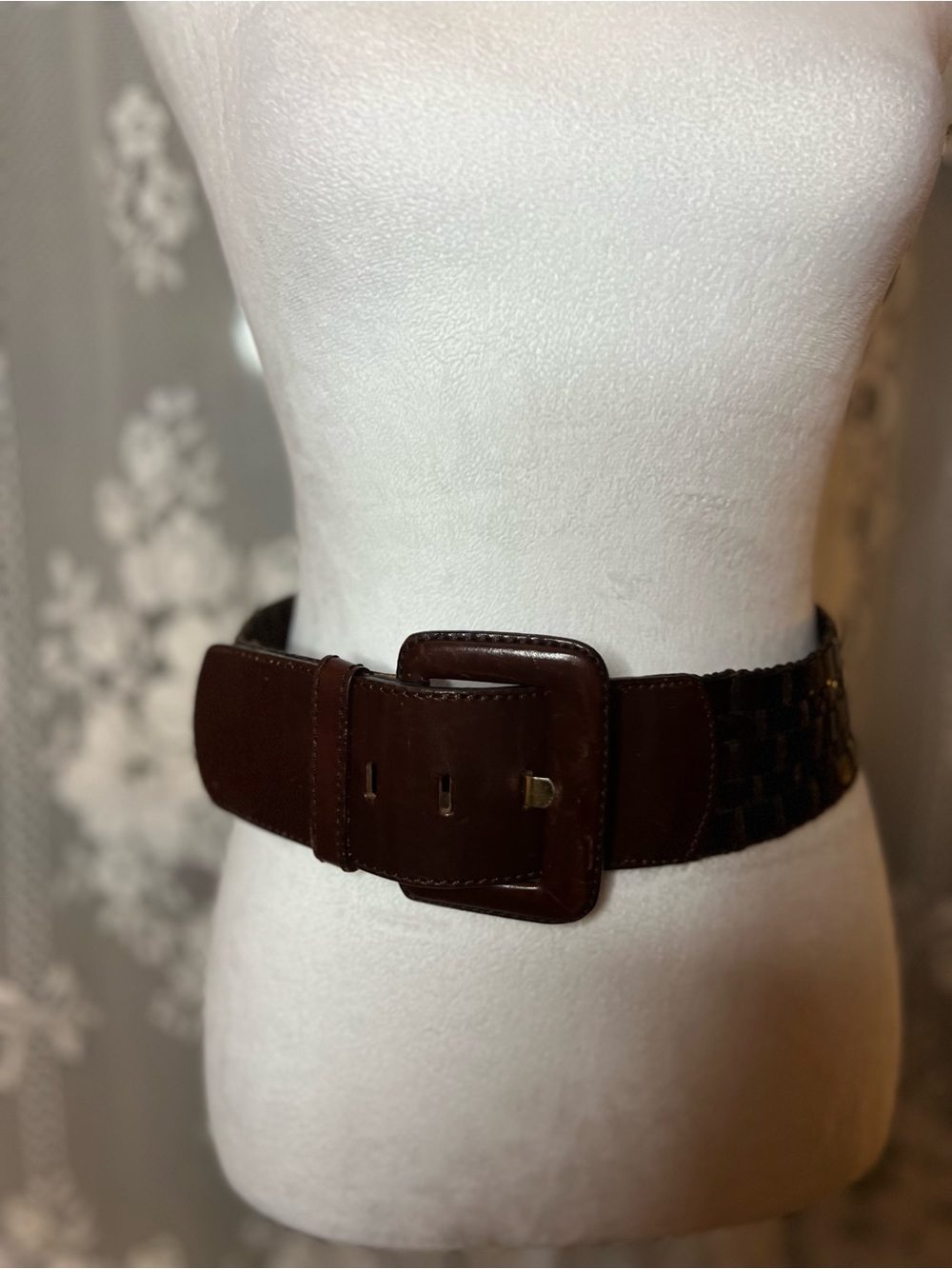 Vintage Wide Brown Leather Waist Belt with Square Buckle